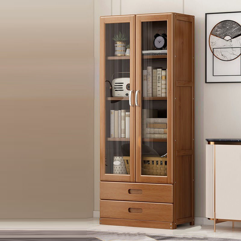 Manufactured Wood Standard Bookshelf Brown Vertical Bookcase with Door and Drawer