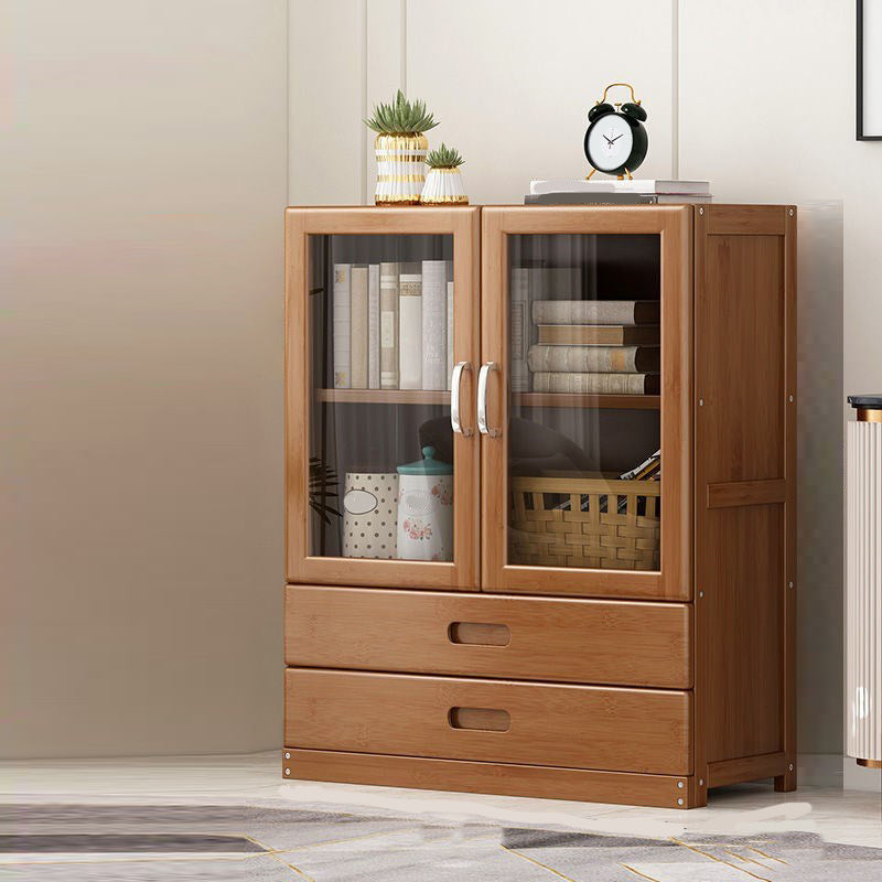 Manufactured Wood Standard Bookshelf Brown Vertical Bookcase with Door and Drawer