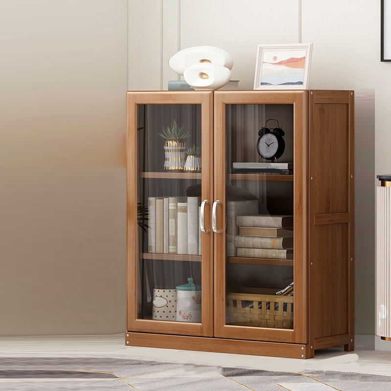 Manufactured Wood Standard Bookshelf Brown Vertical Bookcase with Door and Drawer