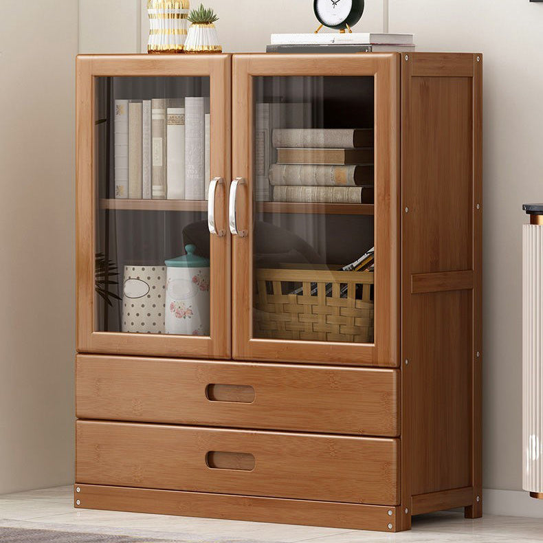 Manufactured Wood Standard Bookshelf Brown Vertical Bookcase with Door and Drawer