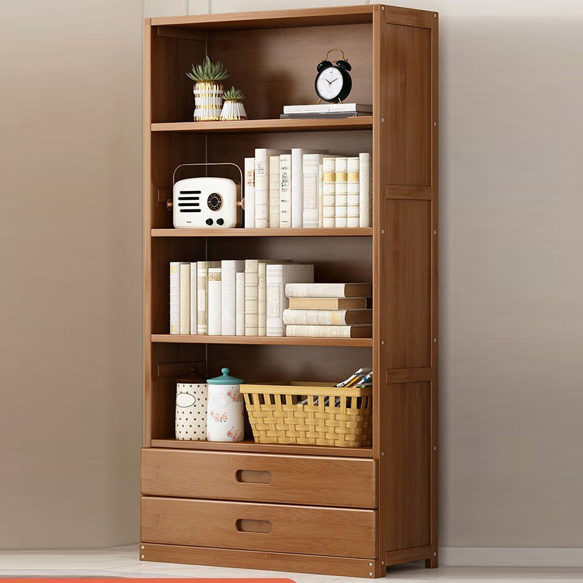Manufactured Wood Standard Bookshelf Brown Vertical Bookcase with Door and Drawer