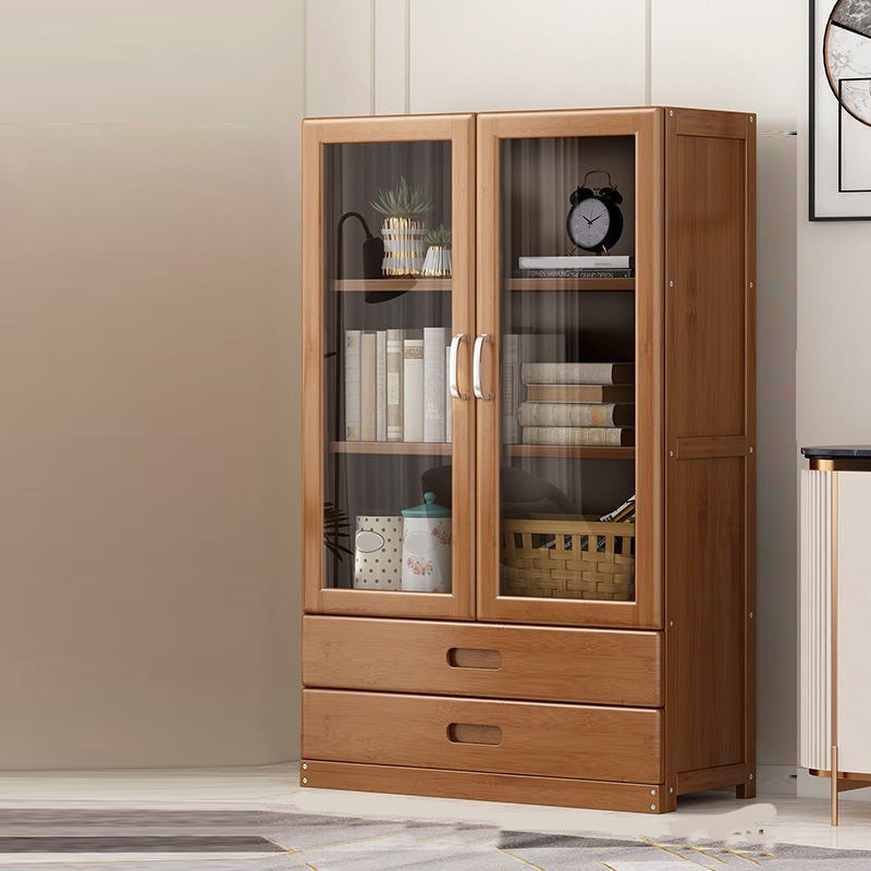 Manufactured Wood Standard Bookshelf Brown Vertical Bookcase with Door and Drawer