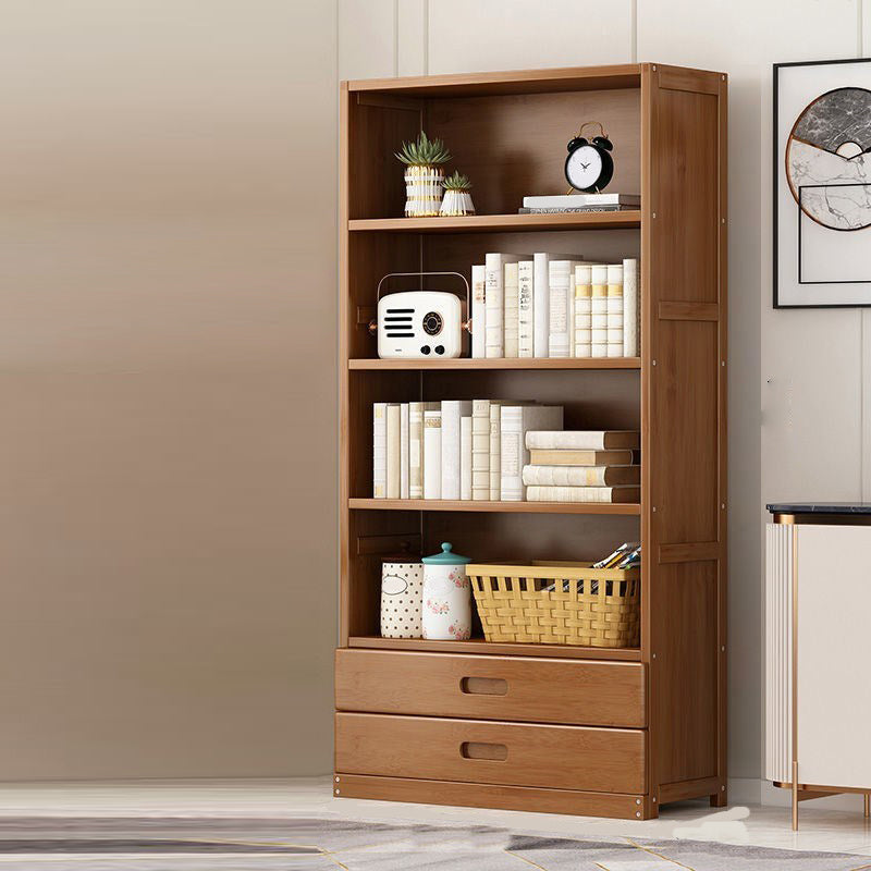 Manufactured Wood Standard Bookshelf Brown Vertical Bookcase with Door and Drawer