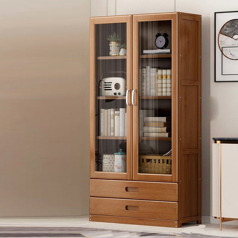 Manufactured Wood Standard Bookshelf Brown Vertical Bookcase with Door and Drawer