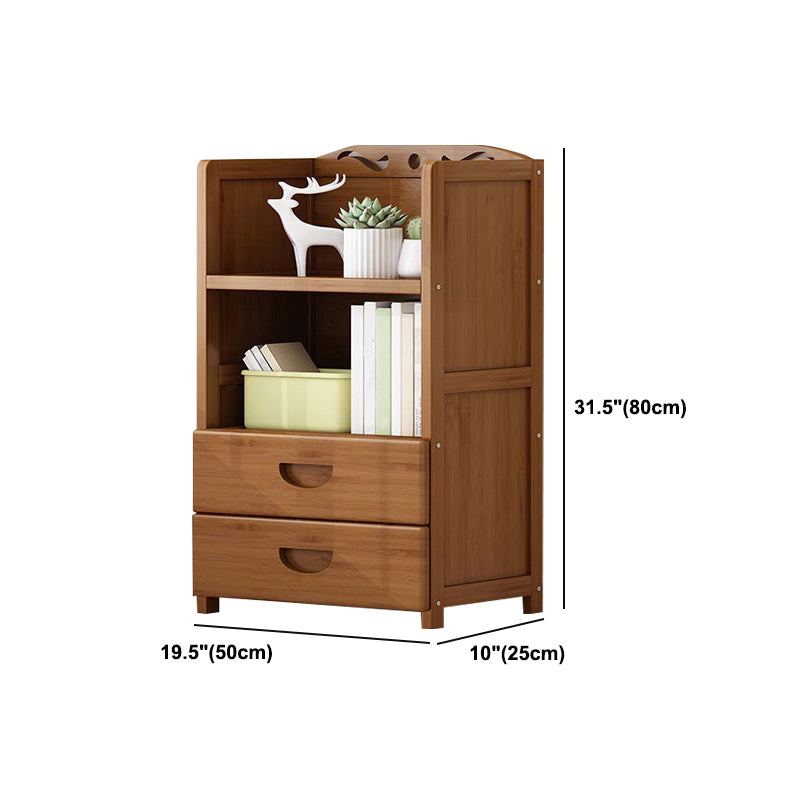Manufactured Wood Standard Bookshelf Brown Vertical Bookcase with Door and Drawer
