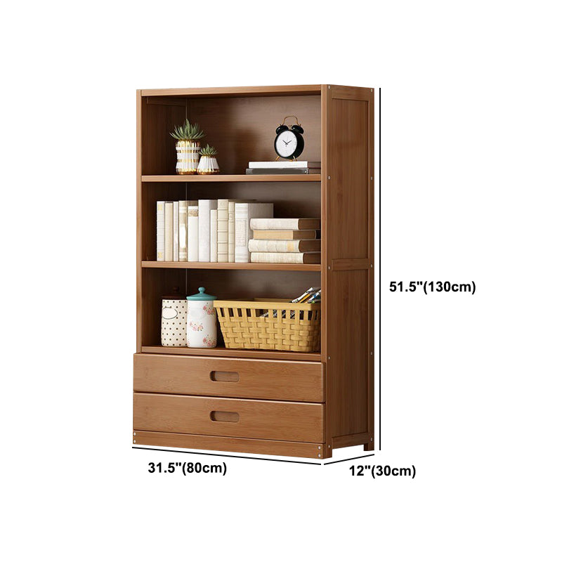 Manufactured Wood Standard Bookshelf Brown Vertical Bookcase with Door and Drawer