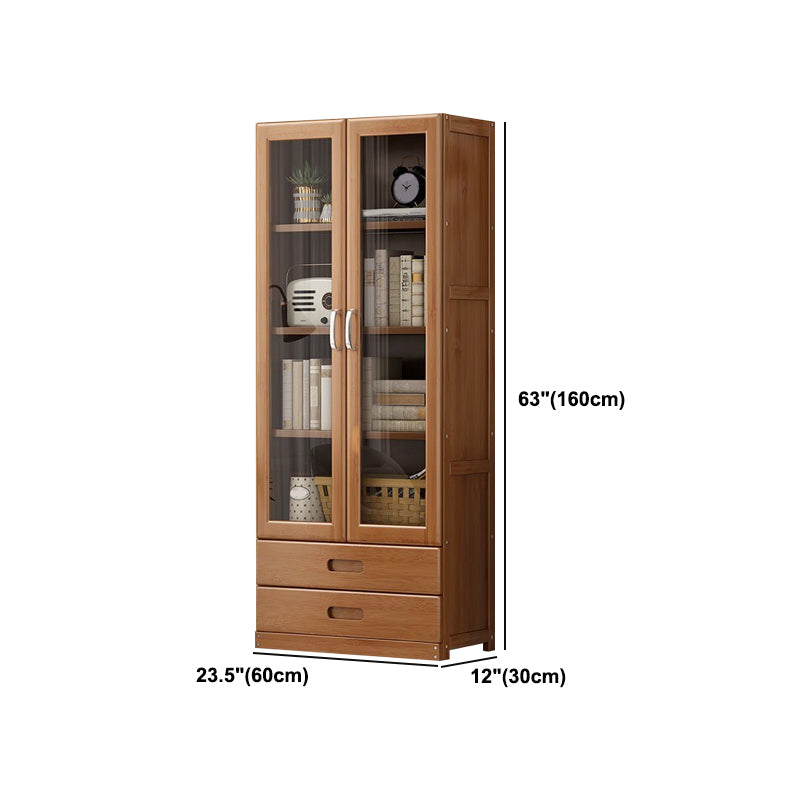 Manufactured Wood Standard Bookshelf Brown Vertical Bookcase with Door and Drawer