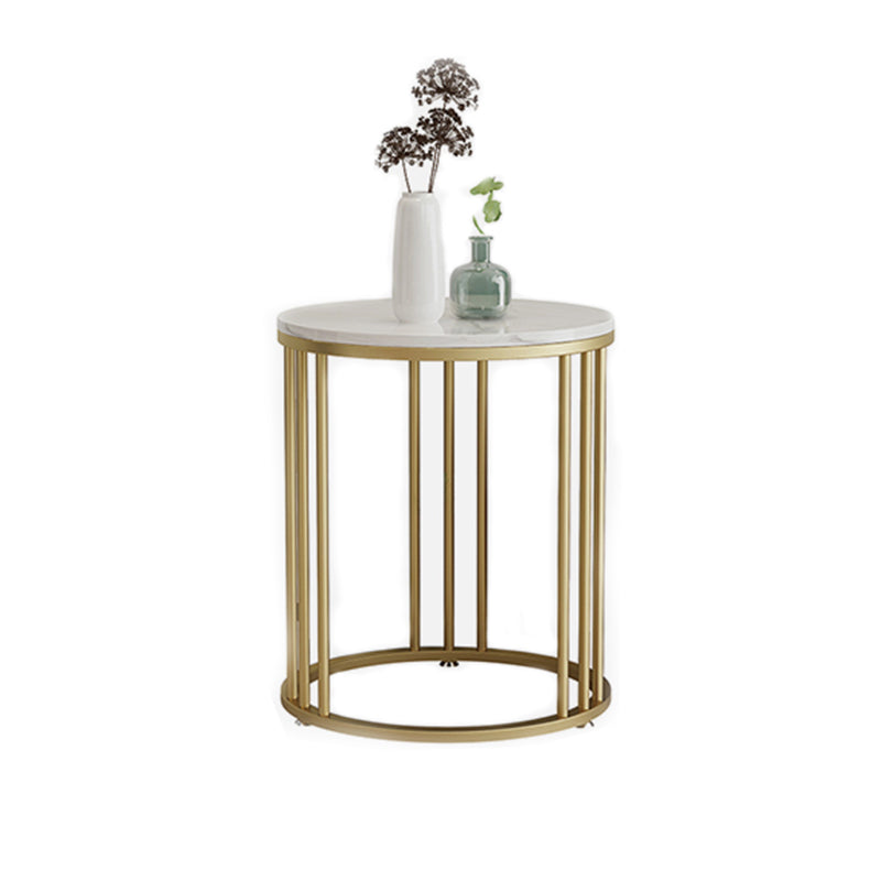 Round Marble Top End Table Modern Black/Golden Frame Base Storage Side Table