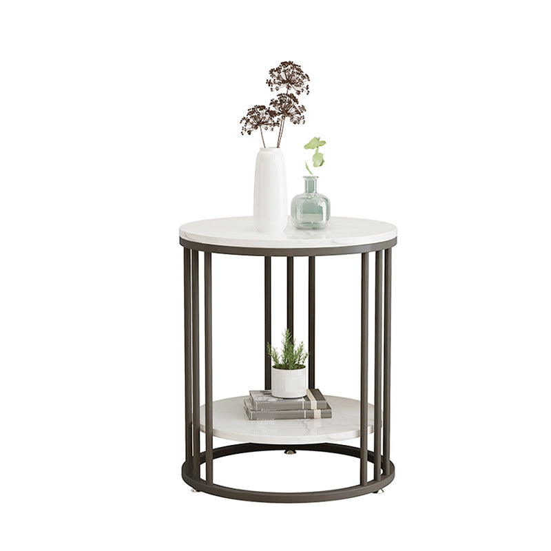 Round Marble Top End Table Modern Black/Golden Frame Base Storage Side Table