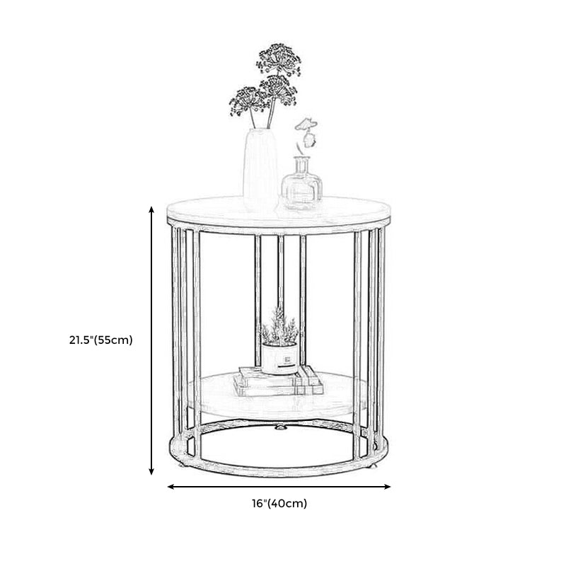 Round Marble Top End Table Modern Black/Golden Frame Base Storage Side Table