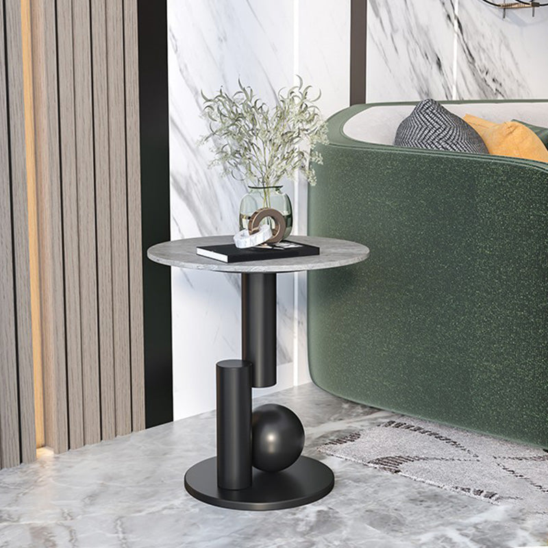 Modern Style Rock Slab Top with Black/gold Metal Work Base Side Table