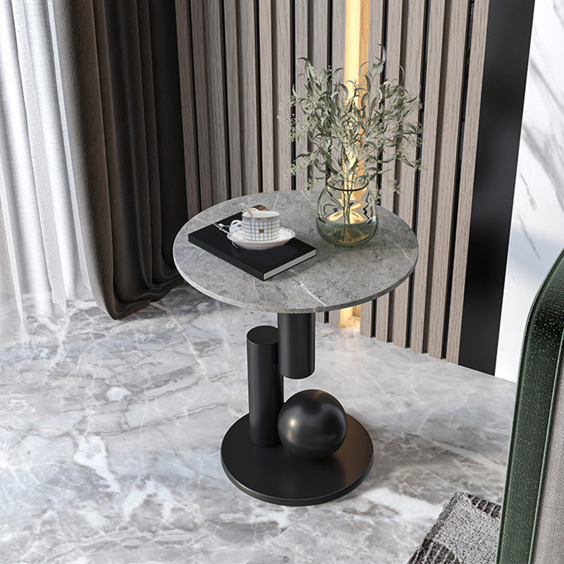 Modern Style Rock Slab Top with Black/gold Metal Work Base Side Table