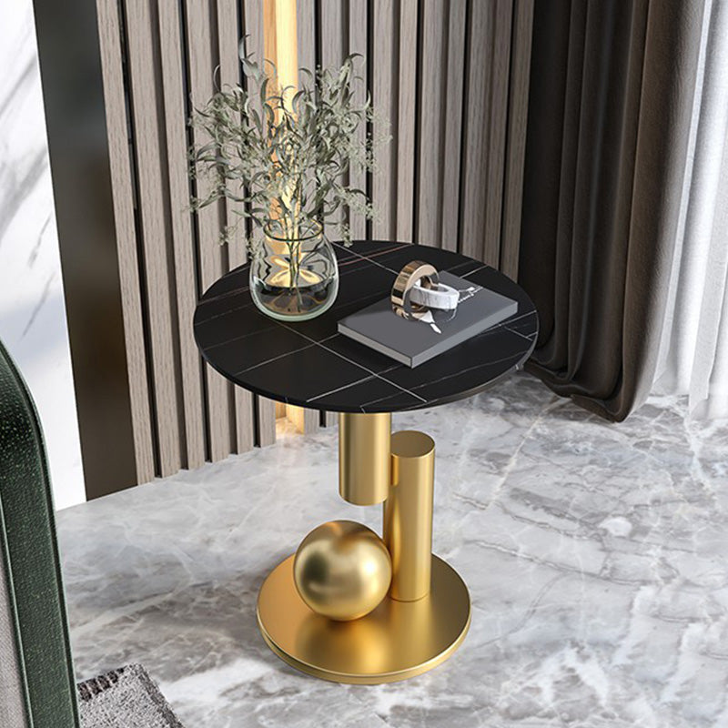 Modern Style Rock Slab Top with Black/gold Metal Work Base Side Table