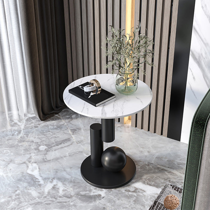 Modern Style Rock Slab Top with Black/gold Metal Work Base Side Table