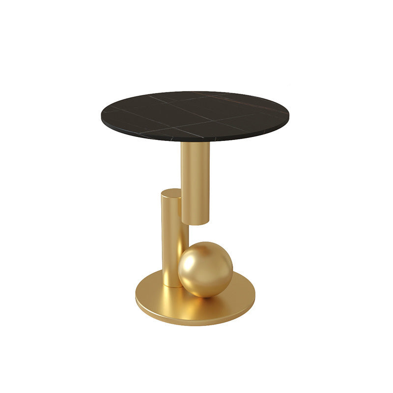 Modern Style Rock Slab Top with Black/gold Metal Work Base Side Table