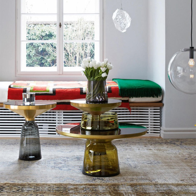 Contemporary Grey/Blue/Yellow/green/Purple Tempered Glass Round End Table