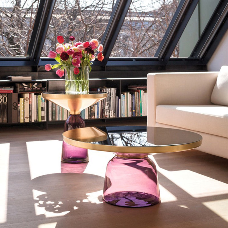 Contemporary Grey/Blue/Yellow/green/Purple Tempered Glass Round End Table