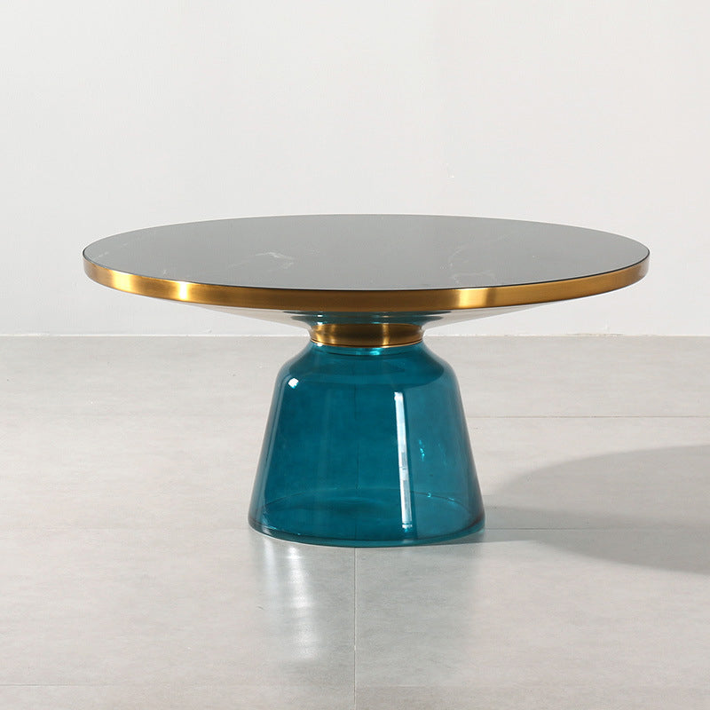 Contemporary Grey/Blue/Yellow/green/Purple Tempered Glass Round End Table