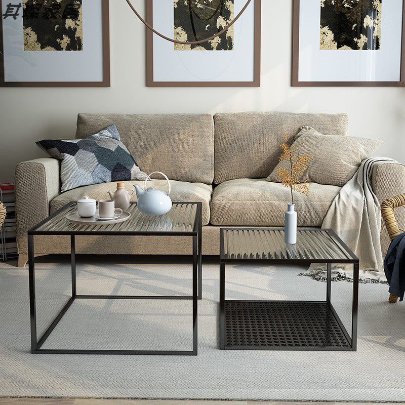 Modern Style Black/off-white/gold Metal Base Square Side Table