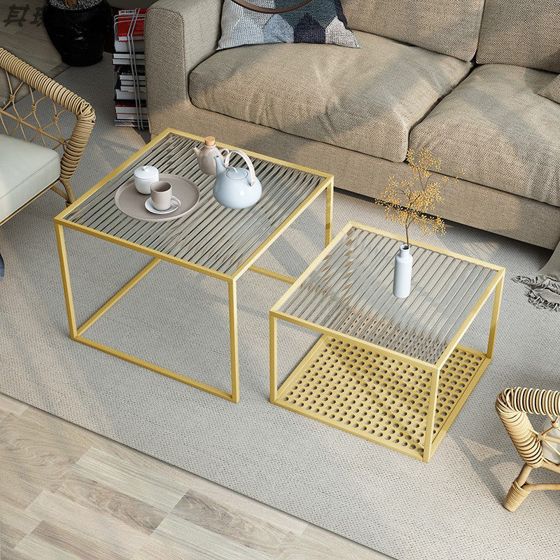 Modern Style Black/off-white/gold Metal Base Square Side Table