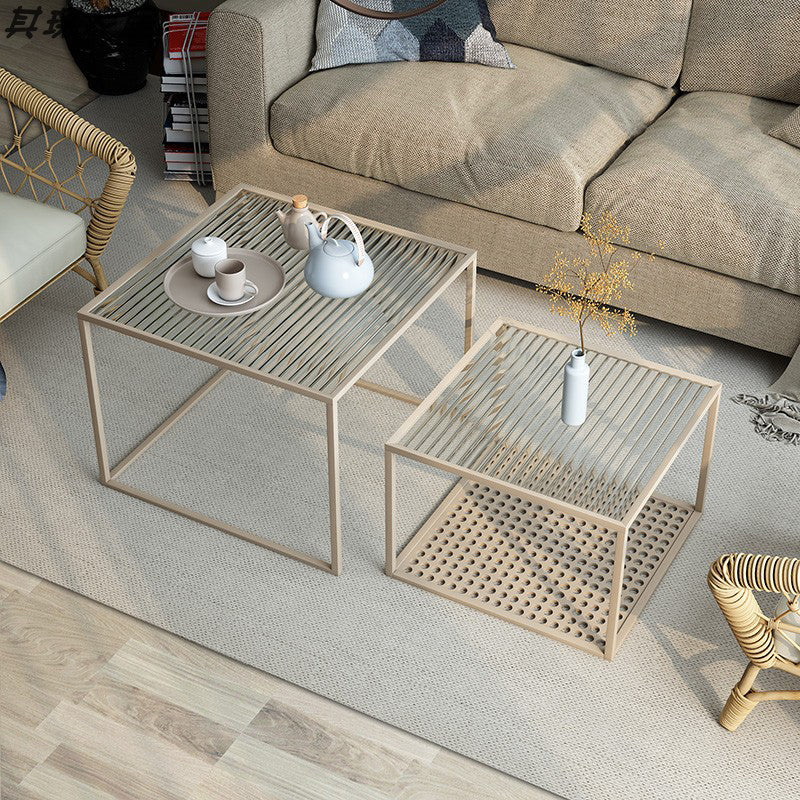 Modern Style Black/off-white/gold Metal Base Square Side Table