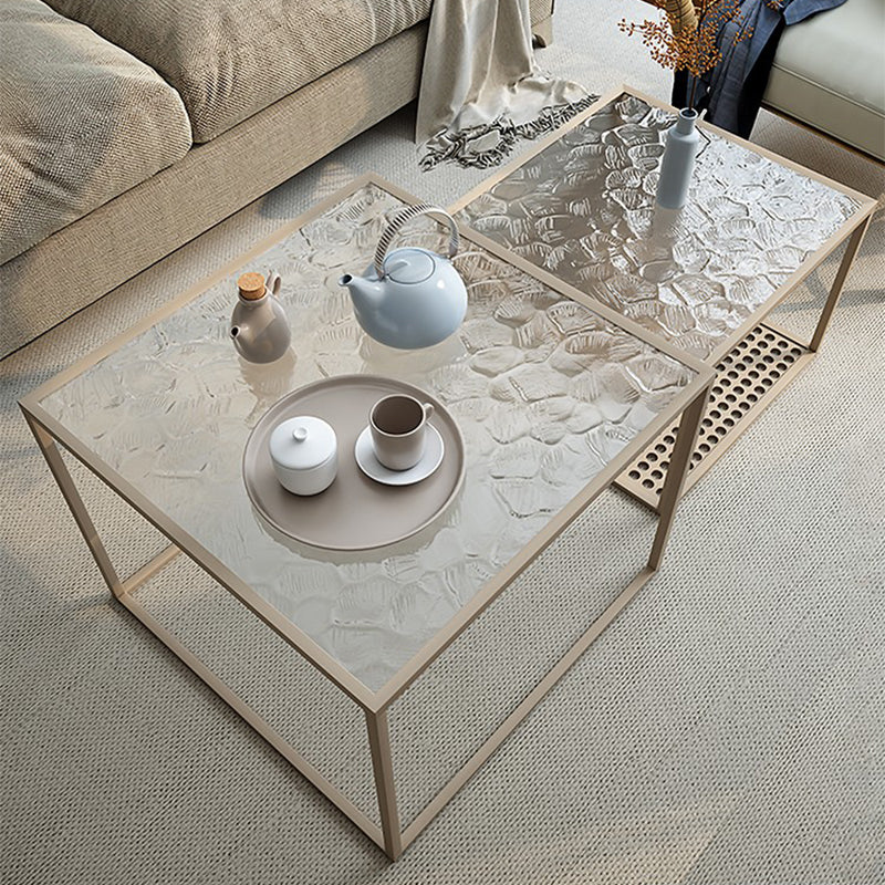Modern Style Black/off-white/gold Metal Base Square Side Table
