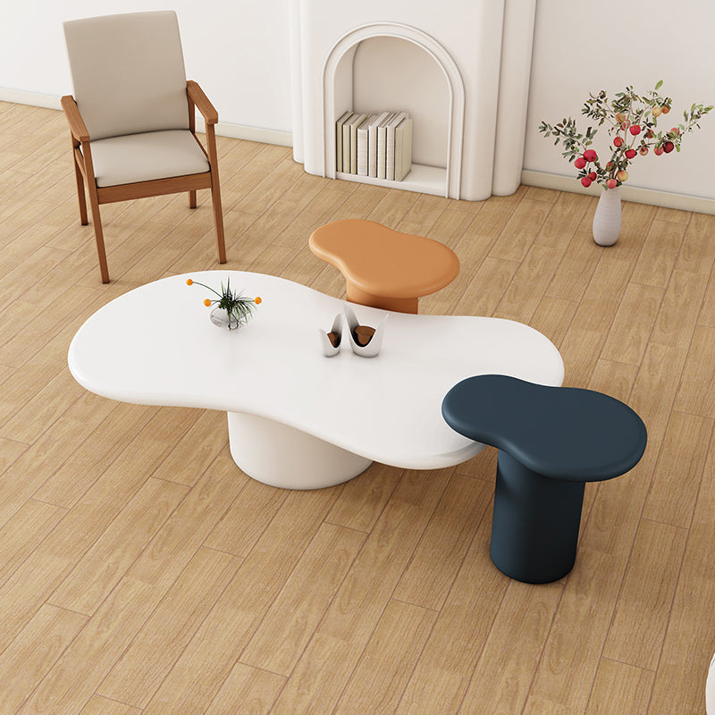 Modern Wood Pedestal Cocktail Table Free Form Coffee Table - White