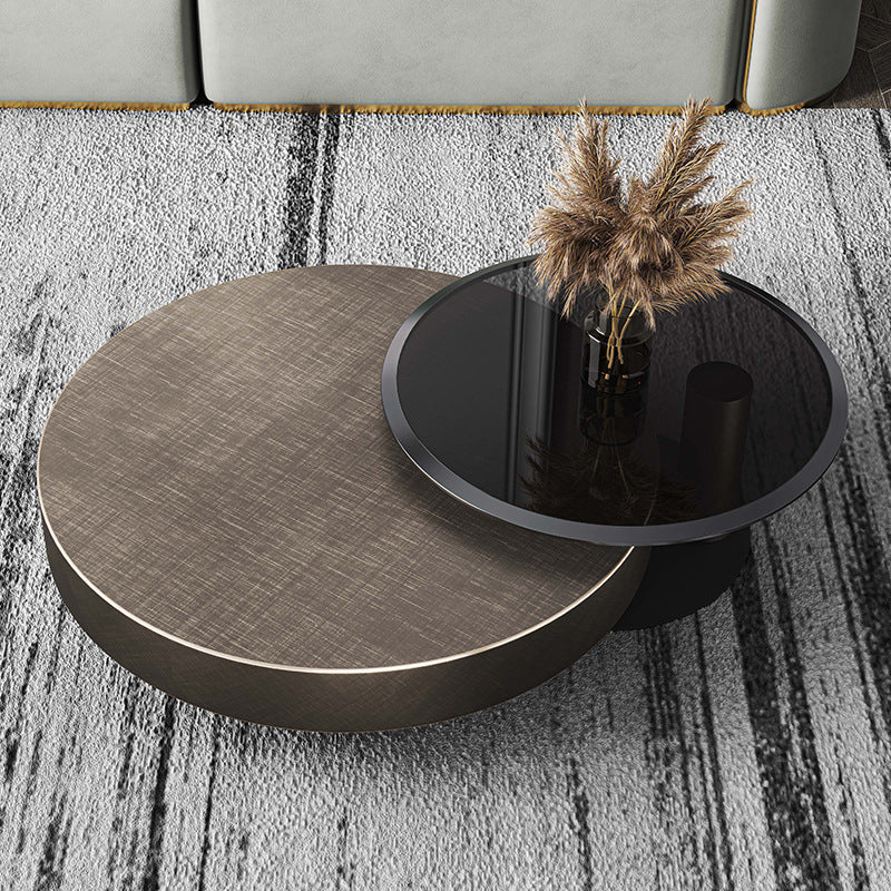 Modern Stainless Steel Solid Coffee Table Round Cocktail Table in Brass/Black