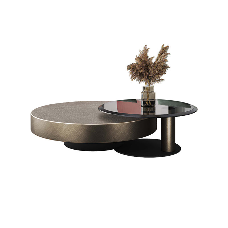 Modern Stainless Steel Solid Coffee Table Round Cocktail Table in Brass/Black
