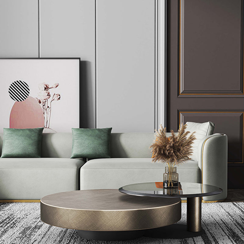 Modern Stainless Steel Solid Coffee Table Round Cocktail Table in Brass/Black