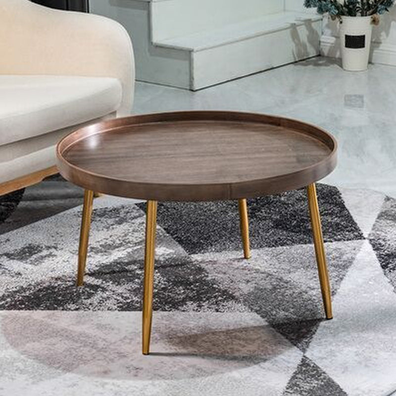 4 Legs Round Coffee Table Modern Wood Coffee Table in Brown/Black