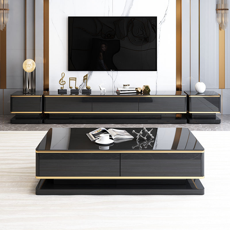 Modern Marble/Glass Block Coffee Table with Drawer Rectangular Cocktail Table