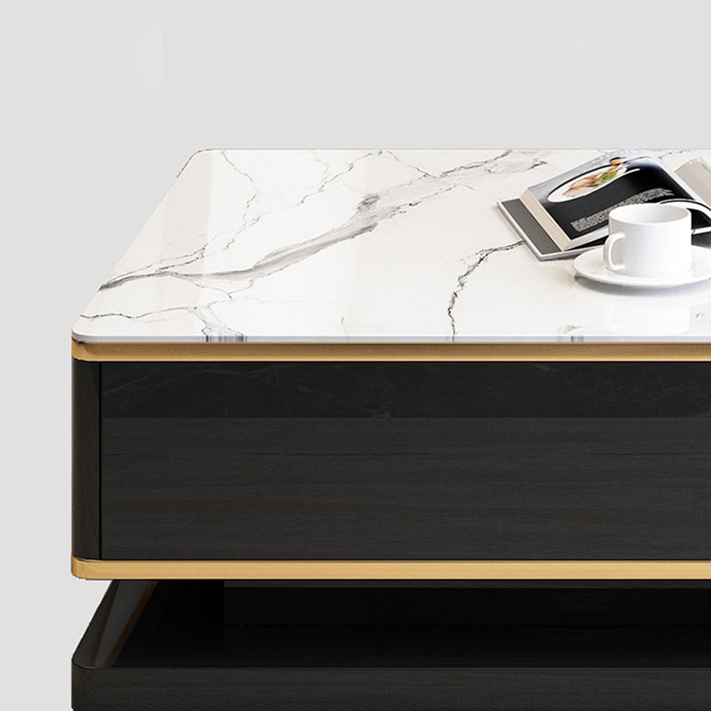Modern Marble/Glass Block Coffee Table with Drawer Rectangular Cocktail Table