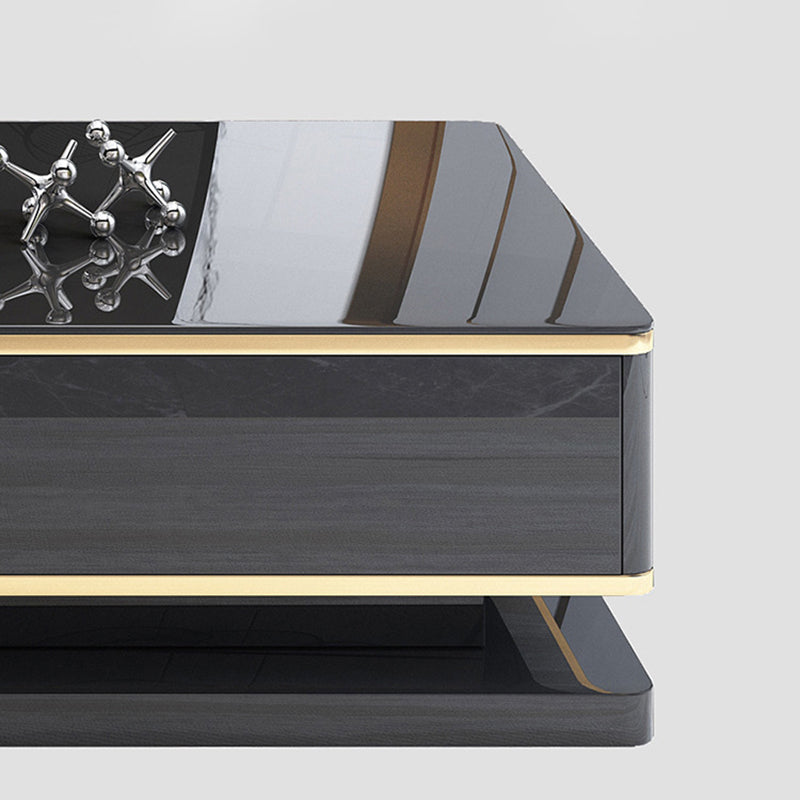 Modern Marble/Glass Block Coffee Table with Drawer Rectangular Cocktail Table