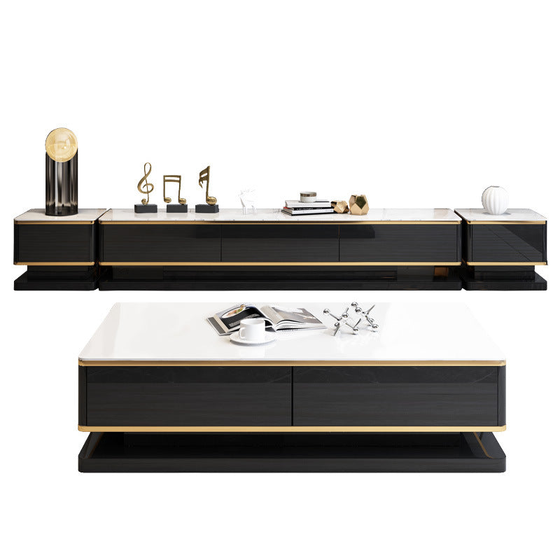 Modern Marble/Glass Block Coffee Table with Drawer Rectangular Cocktail Table