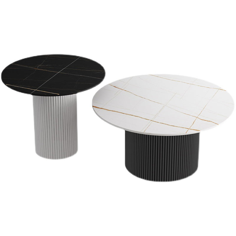 Round White Slate Coffee Table Pedestal 2 Nesting Coffee Table Set