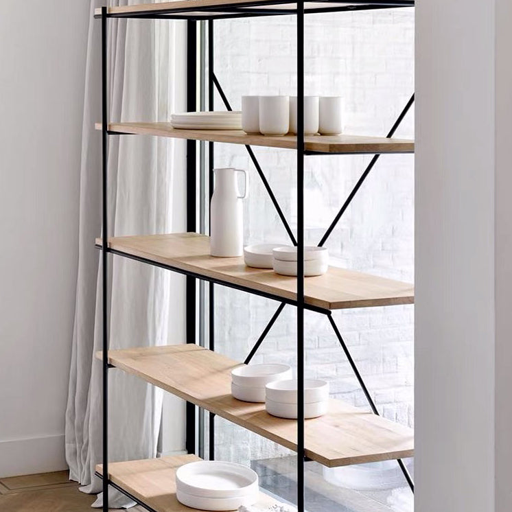 Modern Solid Wood Bookshelf Rectangular Shelves Bookcase for Home Office