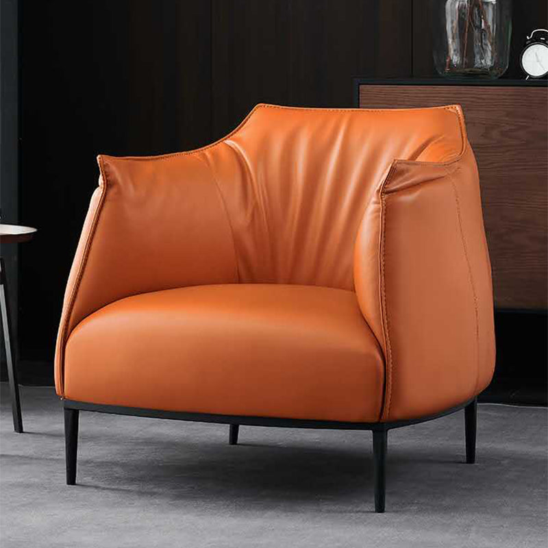 33.85" L x 31.49" W x 31.49" H Faux Leather Barrel Accent Chair for Bedroom