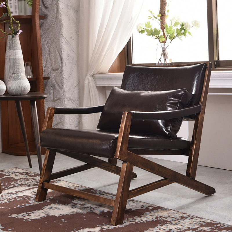 25.59" L x 29.52" W x 28.34" H Faux Leather Square Arms Lounge Chair with Pillow Back