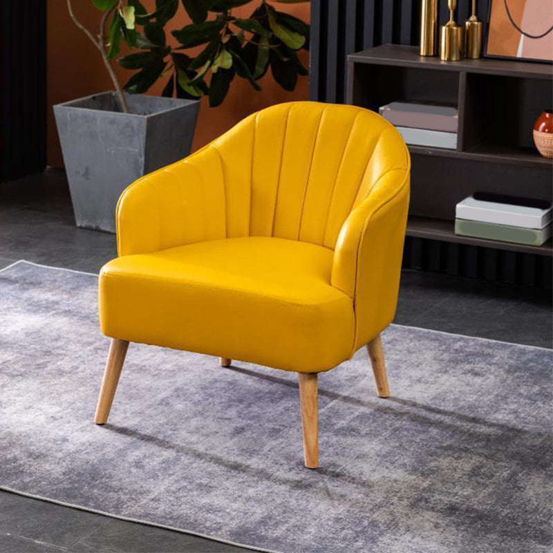 Faux Leather 24.8"Wide Sloped Arms Solid Color Barrel Chair with Basic Four Legs
