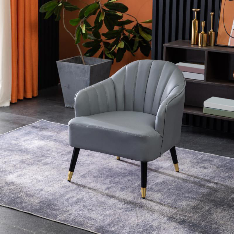 Faux Leather 24.8"Wide Sloped Arms Solid Color Barrel Chair with Basic Four Legs