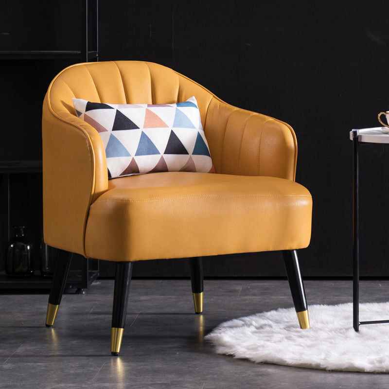 Faux Leather 24.8"Wide Sloped Arms Solid Color Barrel Chair with Basic Four Legs