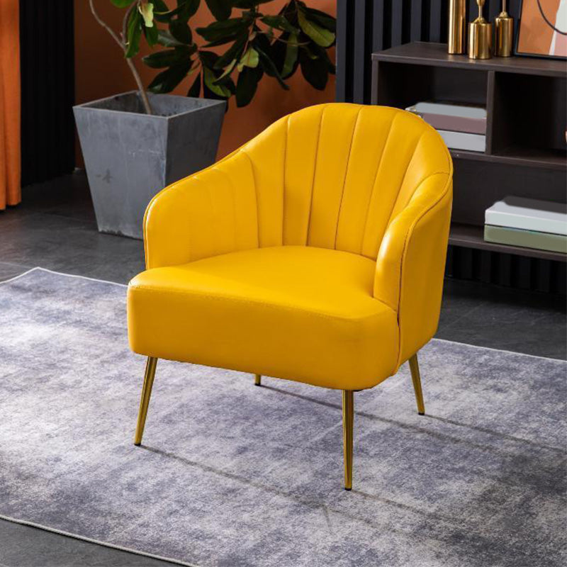 Faux Leather 24.8"Wide Sloped Arms Solid Color Barrel Chair with Basic Four Legs