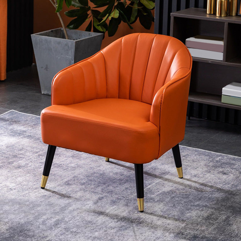 Faux Leather 24.8"Wide Sloped Arms Solid Color Barrel Chair with Basic Four Legs