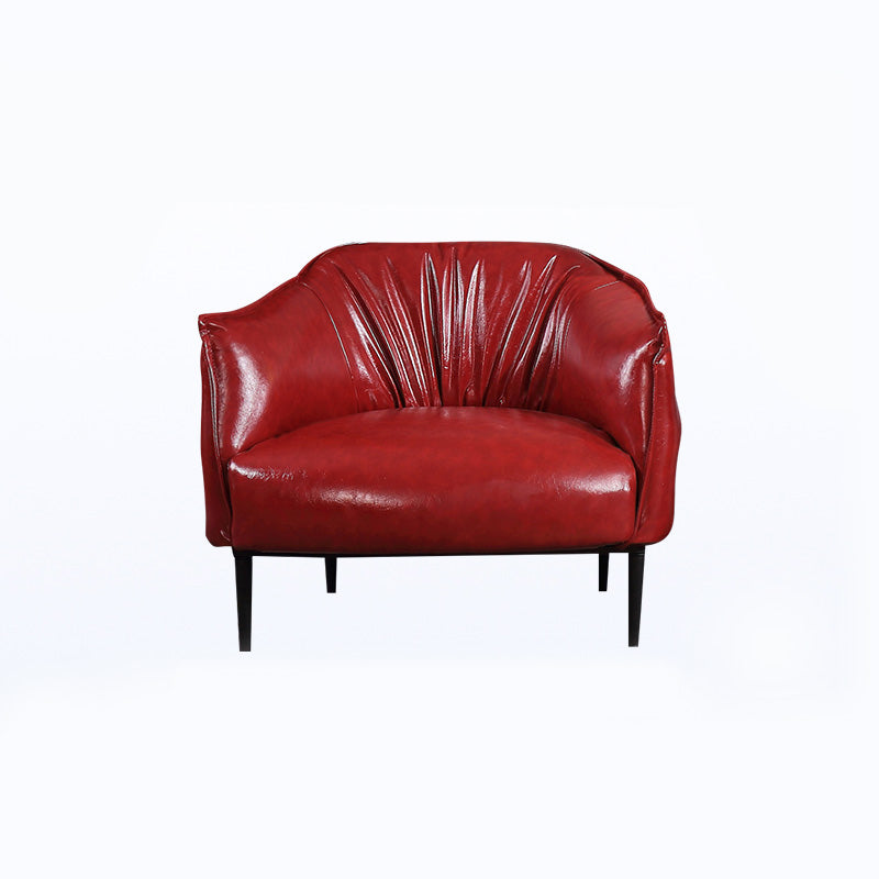 Faux Leather Solid Color Barrel Chair with Basic Four Leg for Bedroom