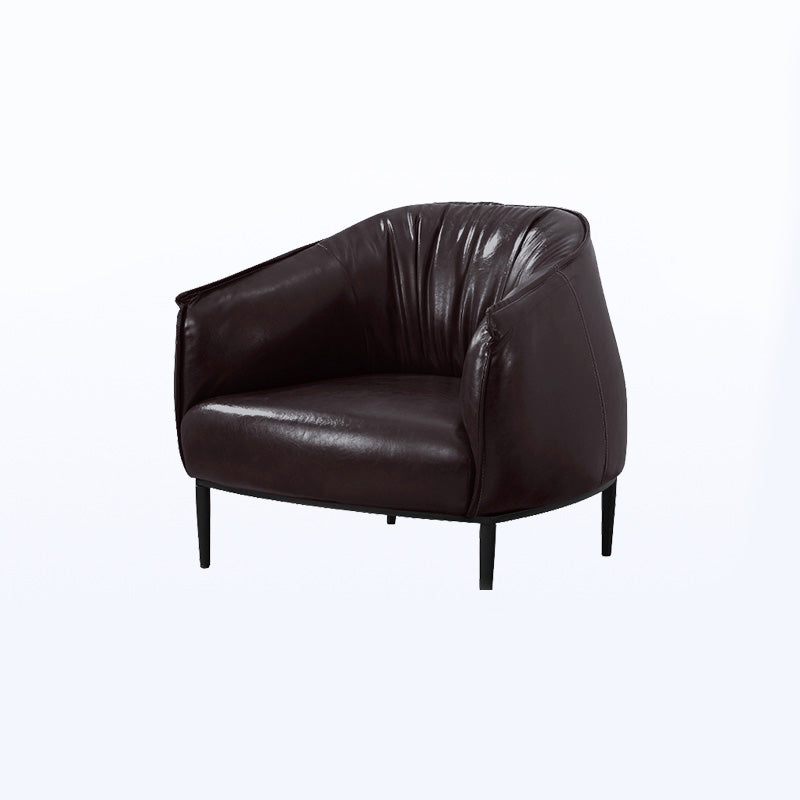 Faux Leather Solid Color Barrel Chair with Basic Four Leg for Bedroom