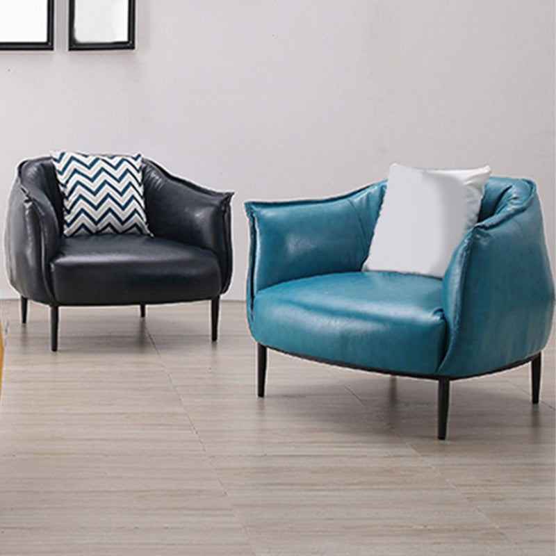 Faux Leather Solid Color Barrel Chair with Basic Four Leg for Bedroom