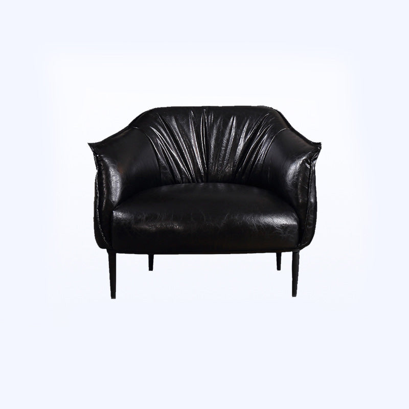 Faux Leather Solid Color Barrel Chair with Basic Four Leg for Bedroom