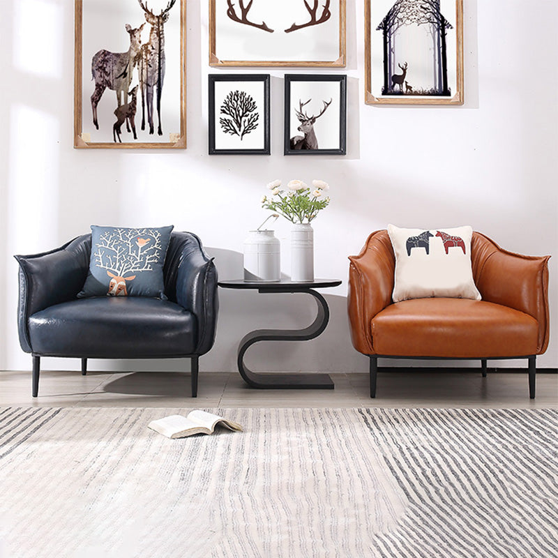 Faux Leather Solid Color Barrel Chair with Basic Four Leg for Bedroom