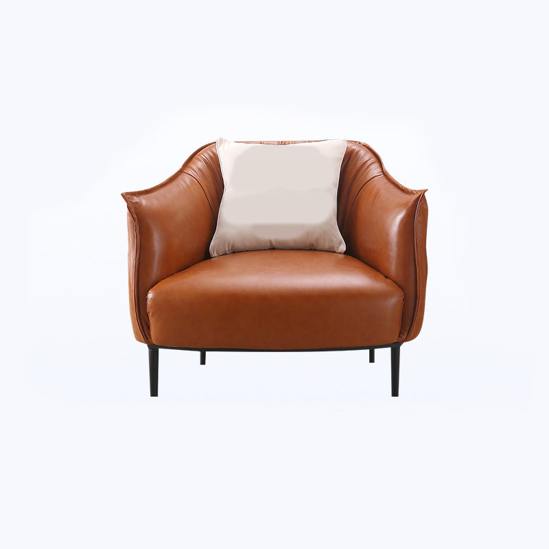 Faux Leather Solid Color Barrel Chair with Basic Four Leg for Bedroom